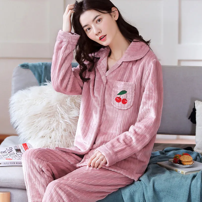 Pajama home set coral fleece