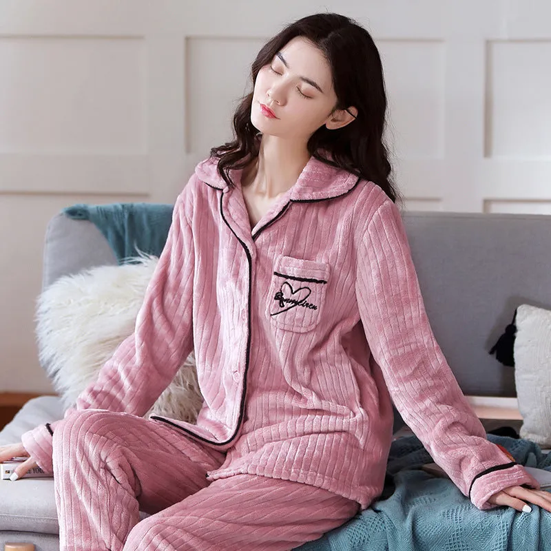Pajama home set coral fleece
