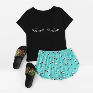 Pajamas T-Shirt & Elastic Waist Shorts (2 Piece Set)