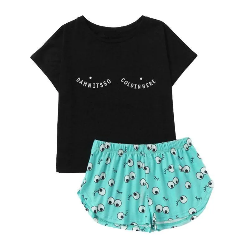Pajamas T-Shirt & Elastic Waist Shorts (2 Piece Set)