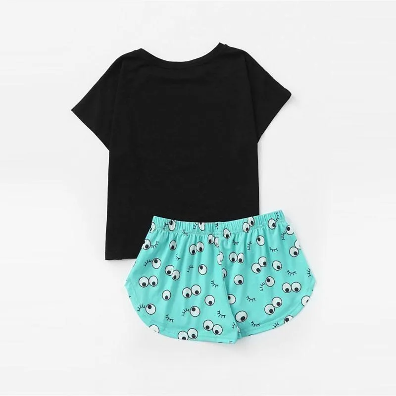 Pajamas T-Shirt & Elastic Waist Shorts (2 Piece Set)