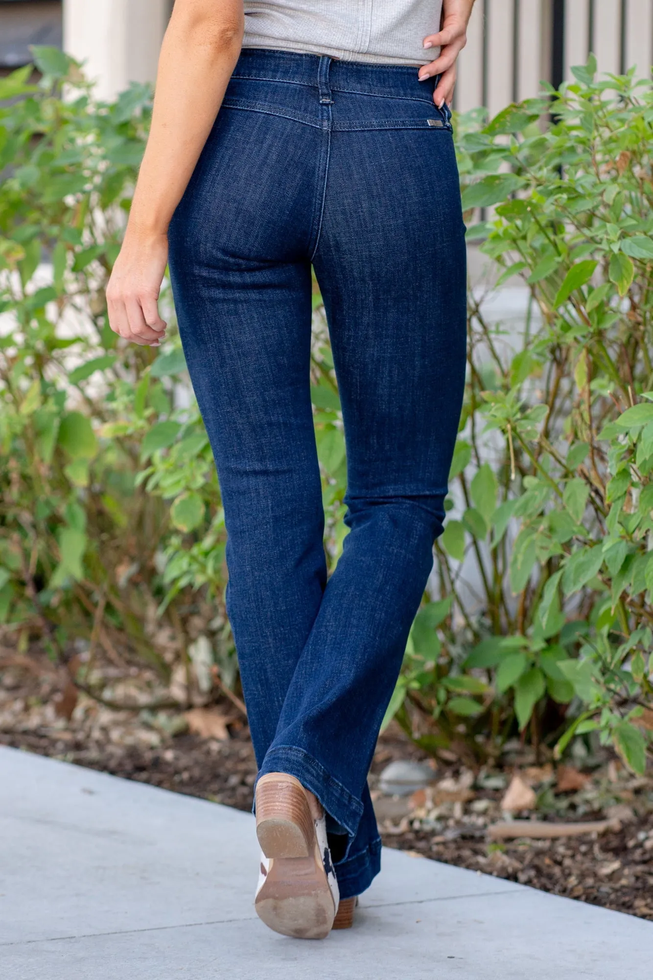 Patch Front Square Pocket Mid Rise Boot Cut