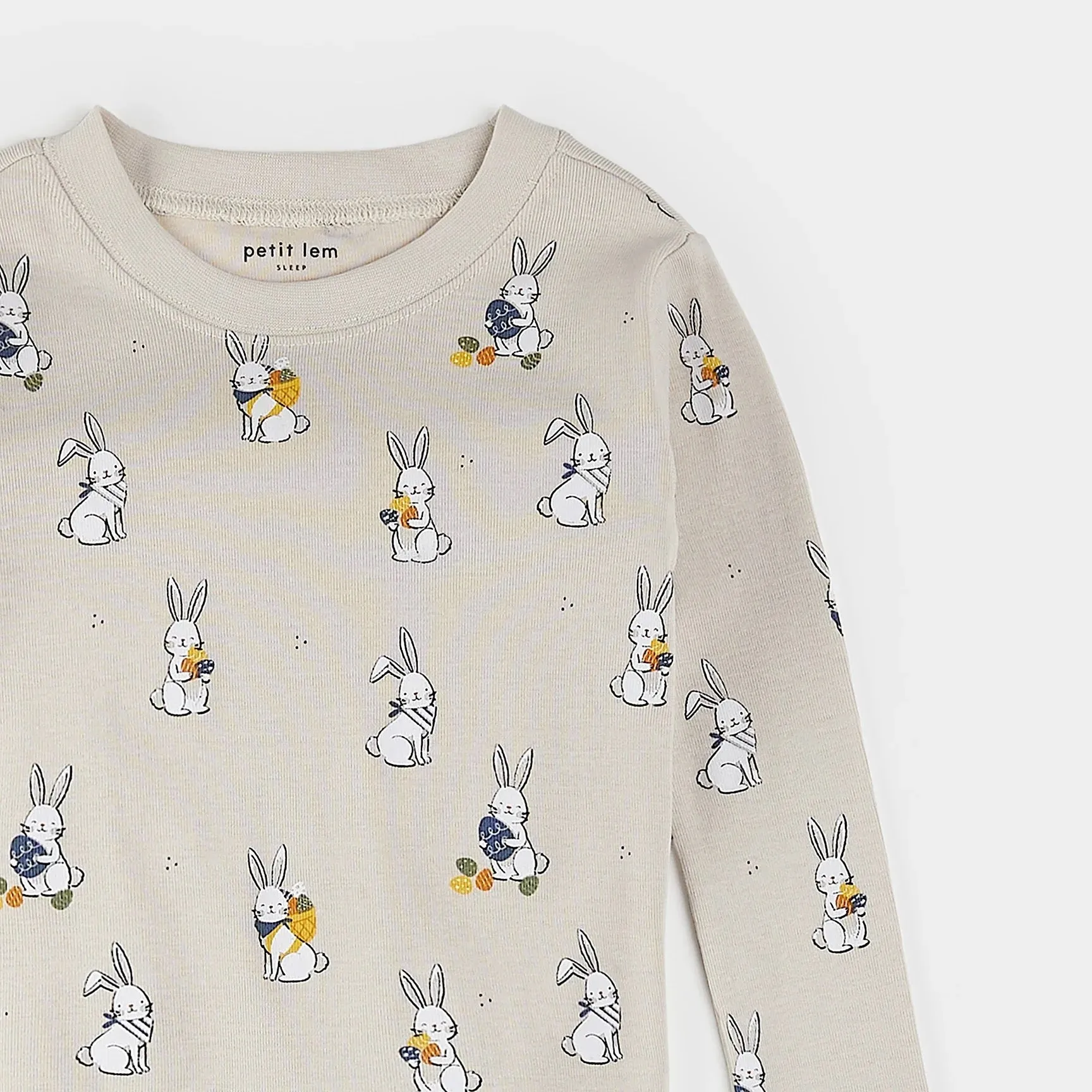Petit Lem Egg Hunt Print on Crème PJ Set