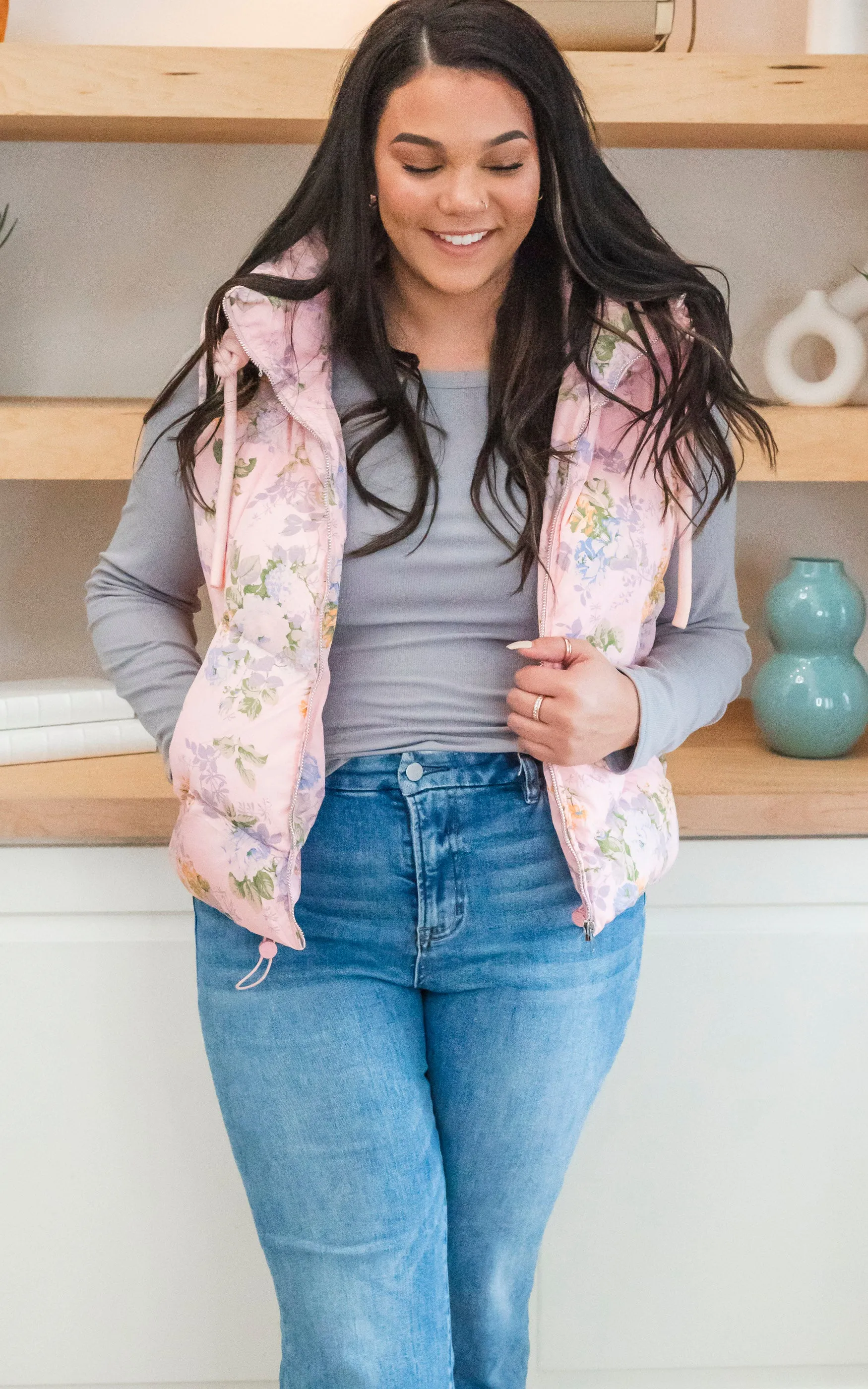 Pink Floral Quilted Vest - Final Sale
