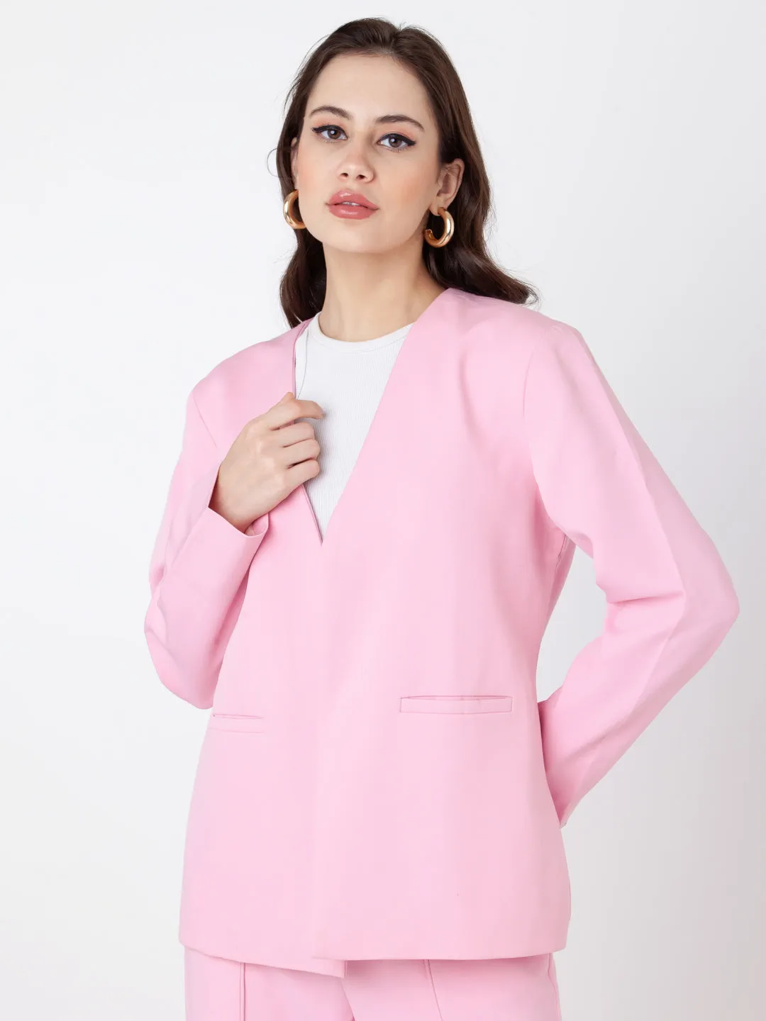 Pink Solid Regular Blazer