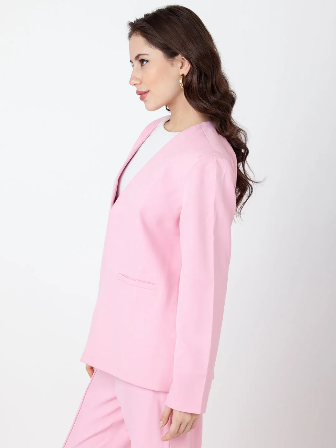 Pink Solid Regular Blazer
