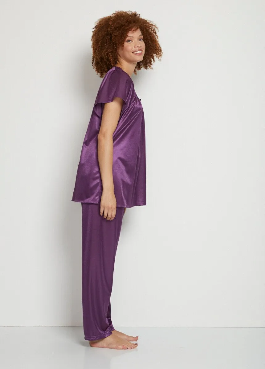 Plain short-sleeved pajamas in flowing knit