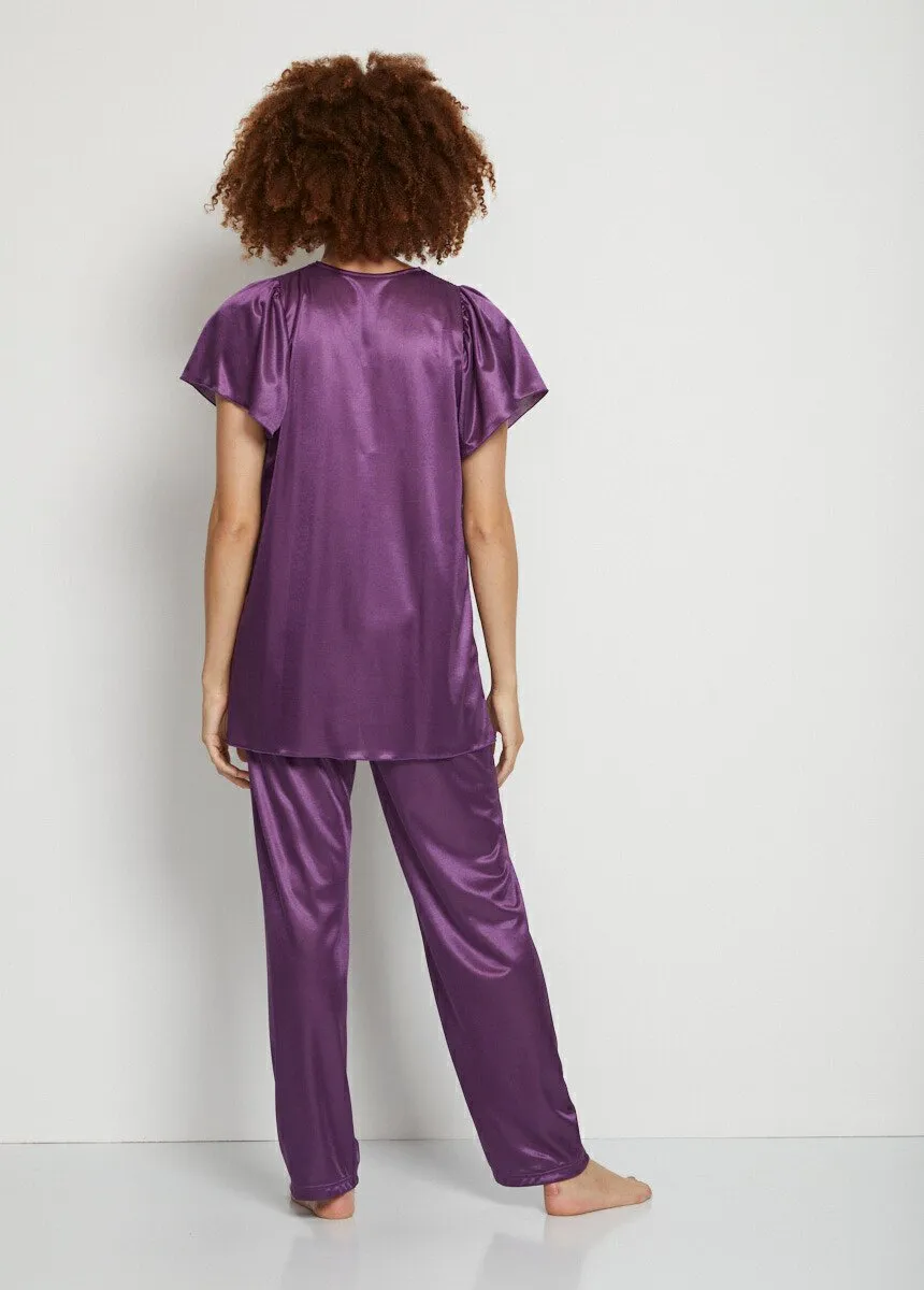Plain short-sleeved pajamas in flowing knit