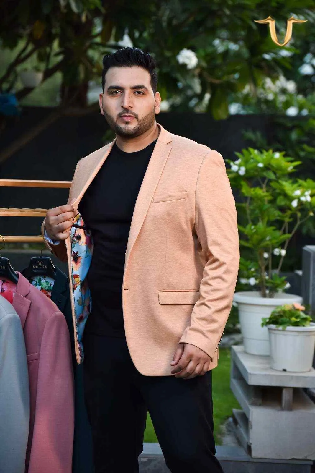 Plus Size of Orange Stretch Knitted Blazer