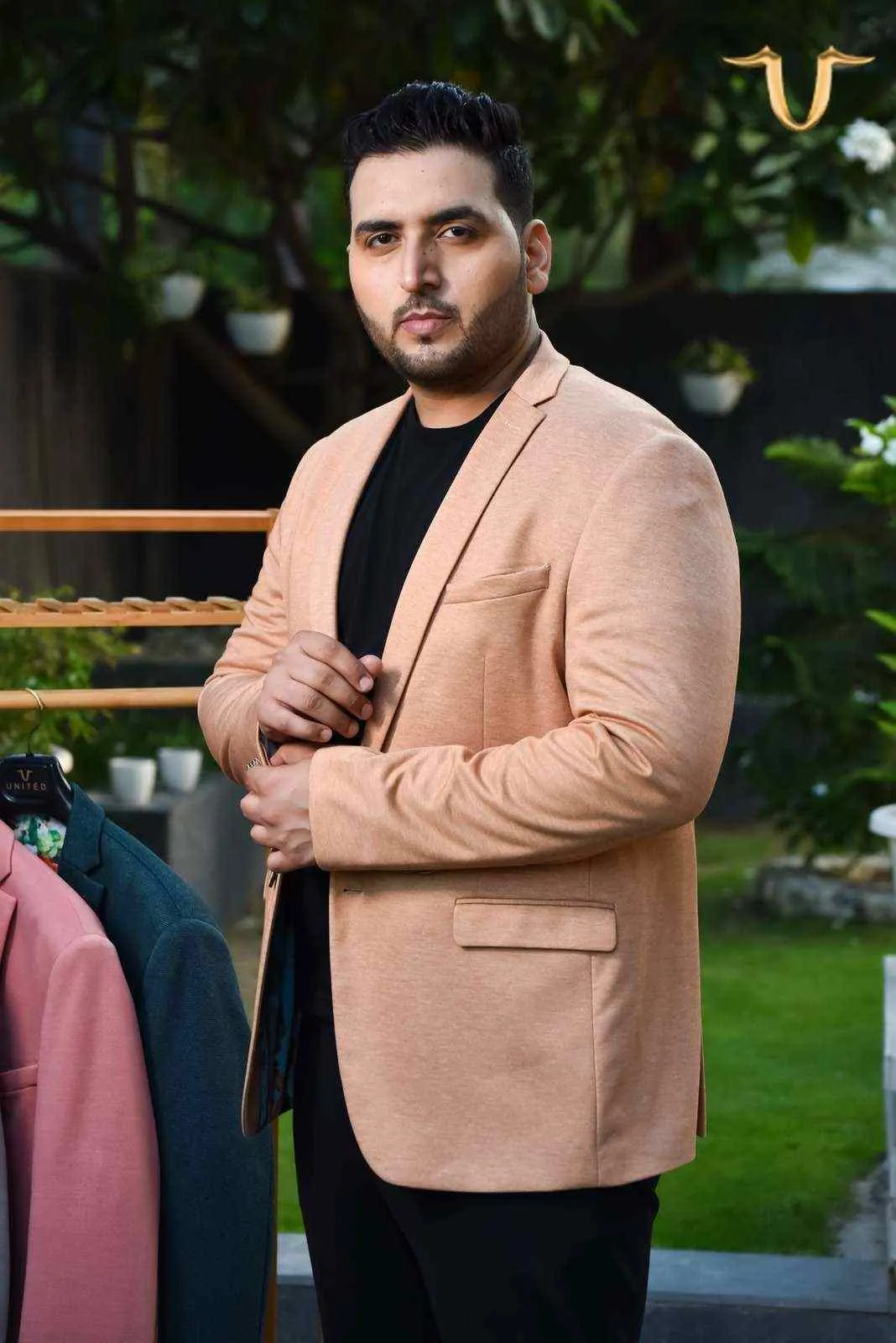 Plus Size of Orange Stretch Knitted Blazer