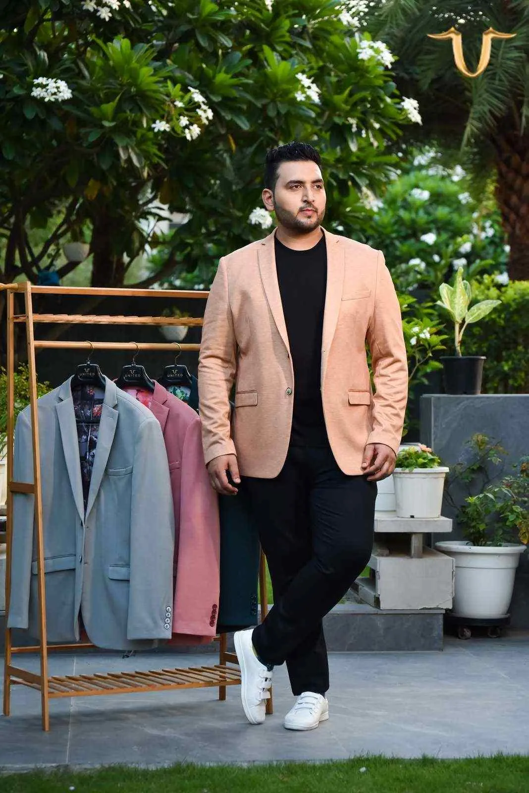 Plus Size of Orange Stretch Knitted Blazer