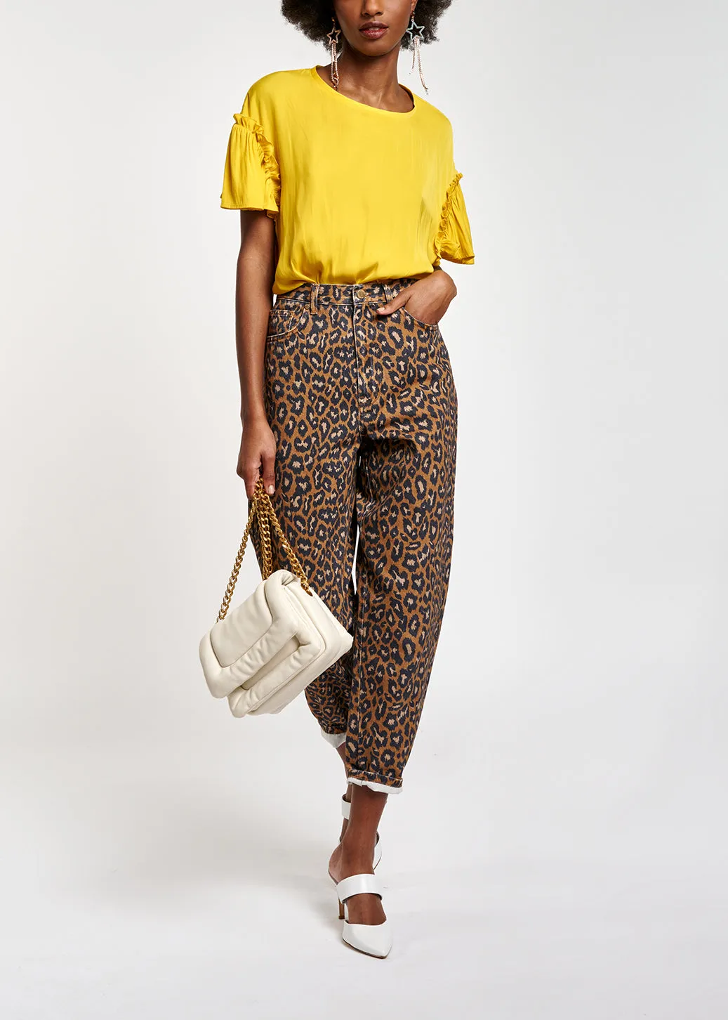 Print high waist denim