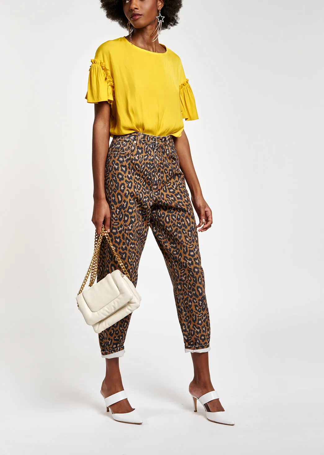 Print high waist denim