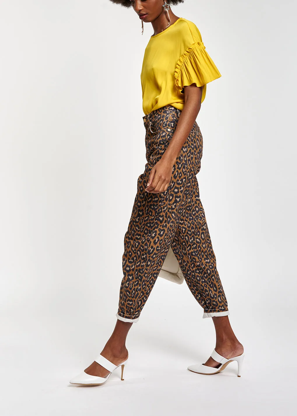 Print high waist denim