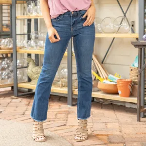 Privilege Mid Rise Raw Hem Kick Flare
