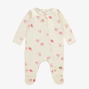 Pyjama crème avec motif d'écrevisses en jersey biologique, naissance || Cream pajama with crayfish print in organic jersey, newborn