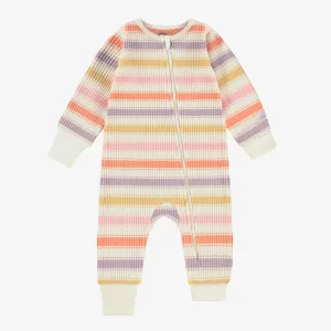 Pyjama crème en tricot côtelé à rayures, bébé || Cream pajama in ribbed knit with stripes, baby