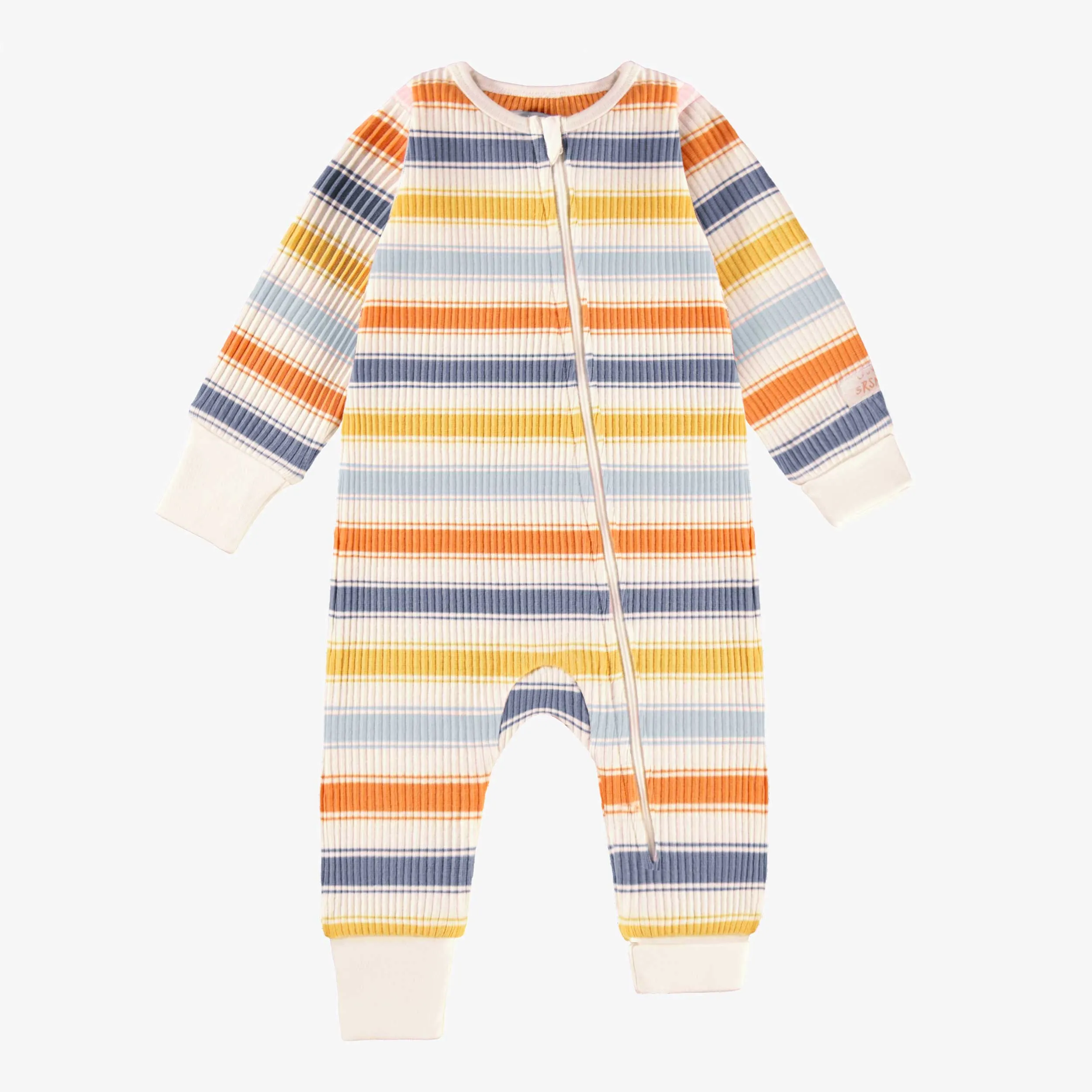 Pyjama crème en tricot côtelé à rayures, bébé || Cream pajama in ribbed knit with stripes, baby