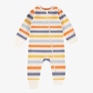Pyjama crème en tricot côtelé à rayures, bébé || Cream pajama in ribbed knit with stripes, baby
