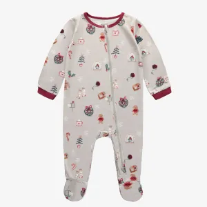Pyjama des fêtes gris une-pièce en polyester brossé, bébé || Gray one-piece holiday pajama in brushed polyester, baby