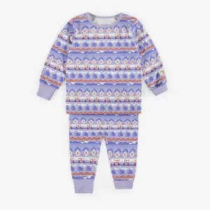Pyjama deux-pièces mauve à motifs de polyester brossé, bébé  || Purple patterned two pieces pajamas in brushed polyester, baby