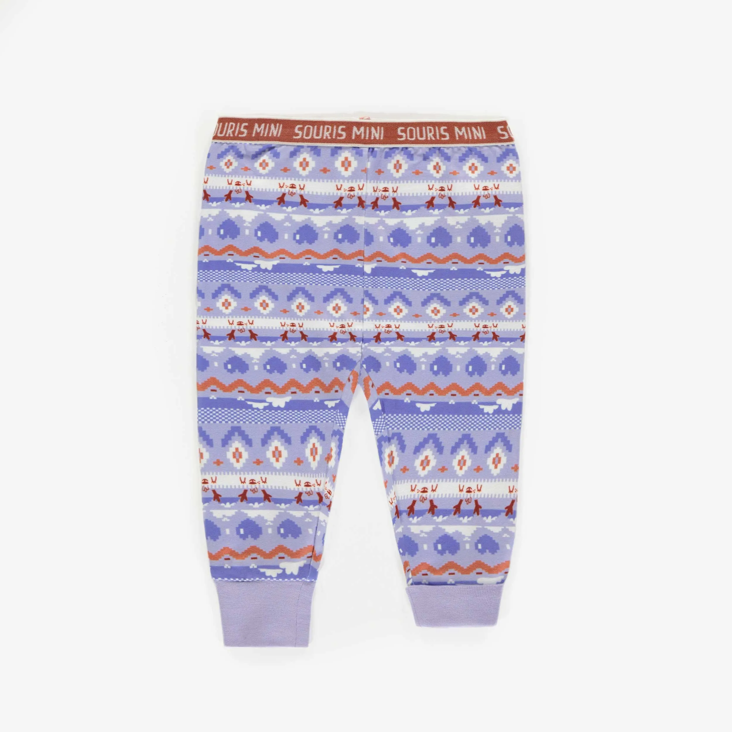 Pyjama deux-pièces mauve à motifs de polyester brossé, bébé  || Purple patterned two pieces pajamas in brushed polyester, baby