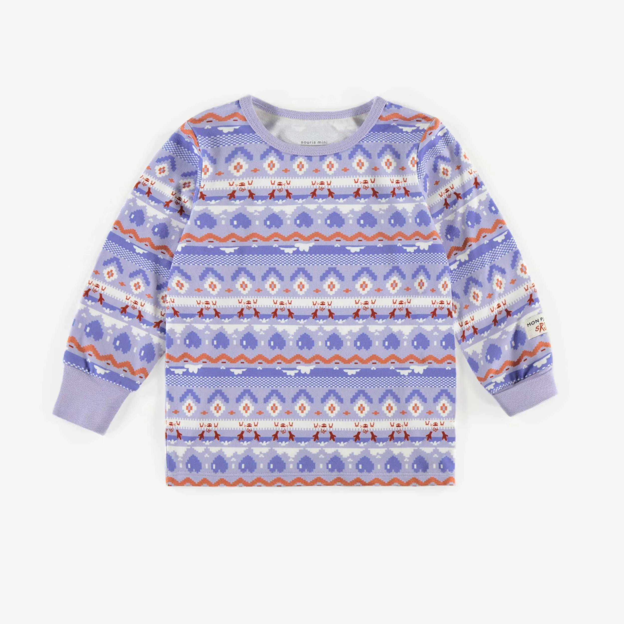 Pyjama deux-pièces mauve à motifs de polyester brossé, bébé  || Purple patterned two pieces pajamas in brushed polyester, baby