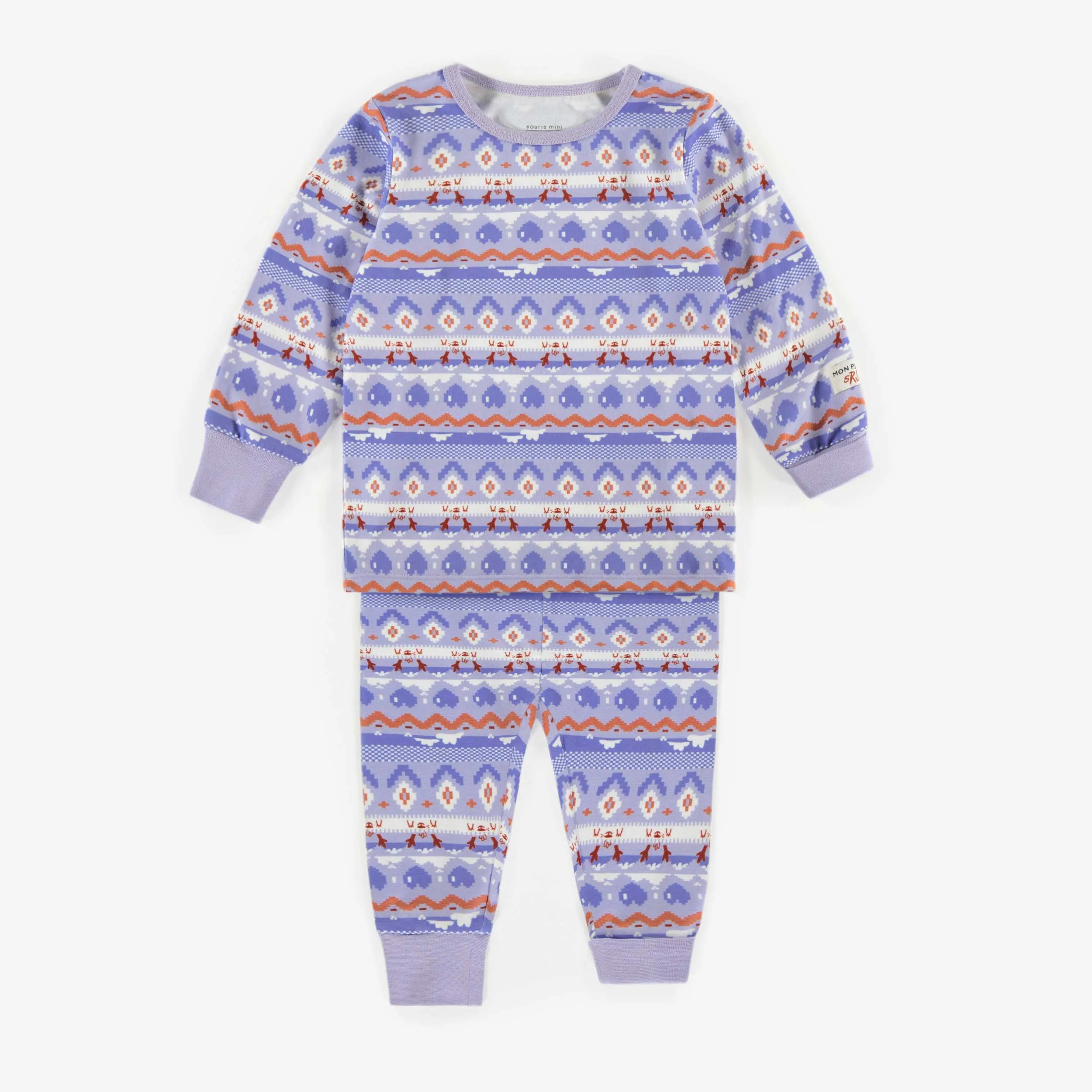 Pyjama deux-pièces mauve à motifs de polyester brossé, bébé  || Purple patterned two pieces pajamas in brushed polyester, baby