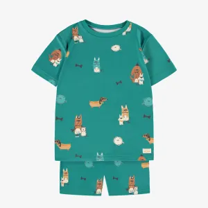 Pyjama deux pièces turquoise à motifs, enfant  || Two-piece turquoise pajamas with all over print, child