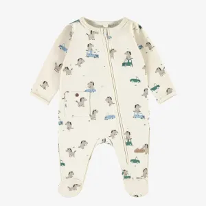 Pyjama une-pièce crème à motifs de chevaux, naissance || Cream one-piece pajamas with horse all over print, newborn
