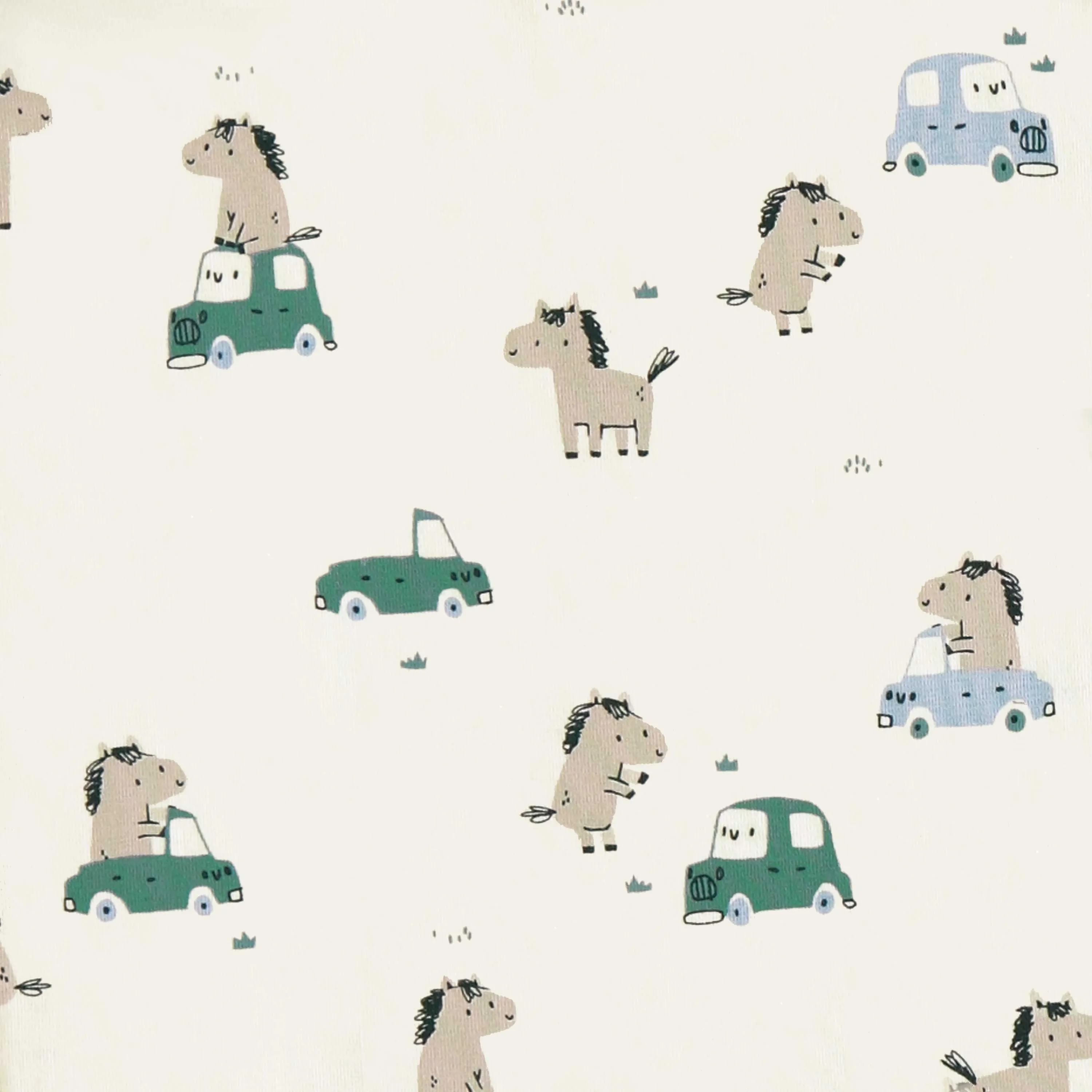 Pyjama une-pièce crème à motifs de chevaux, naissance || Cream one-piece pajamas with horse all over print, newborn