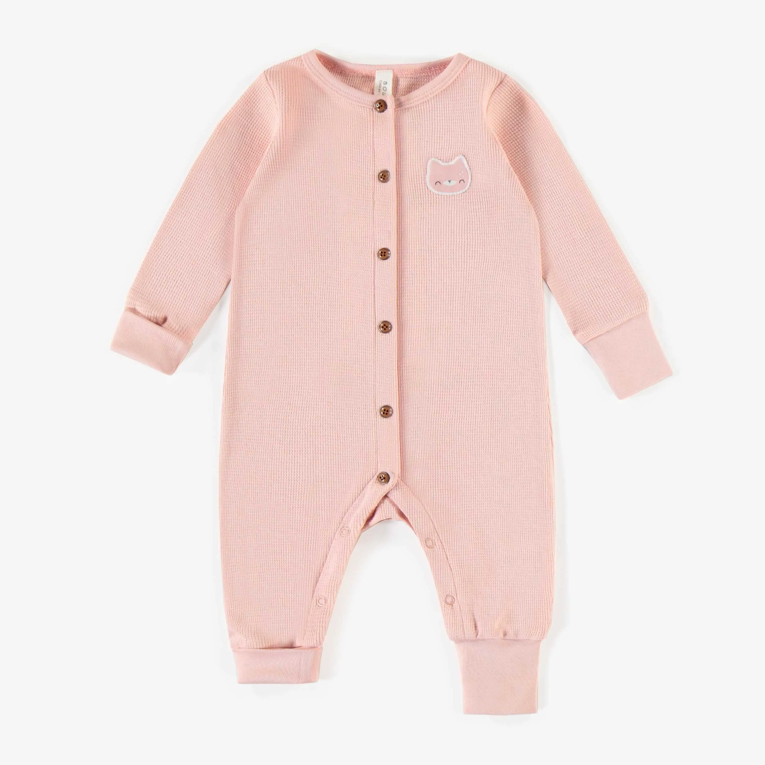 Pyjama une-pièce rose évolutif en coton biologique, naissance || Pink evolutive one-piece pajamas in organic cotton, newborn