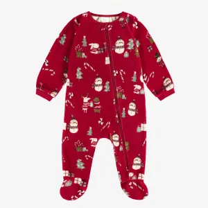 Pyjama une pièce rouge en velours à motifs des fêtes, bébé