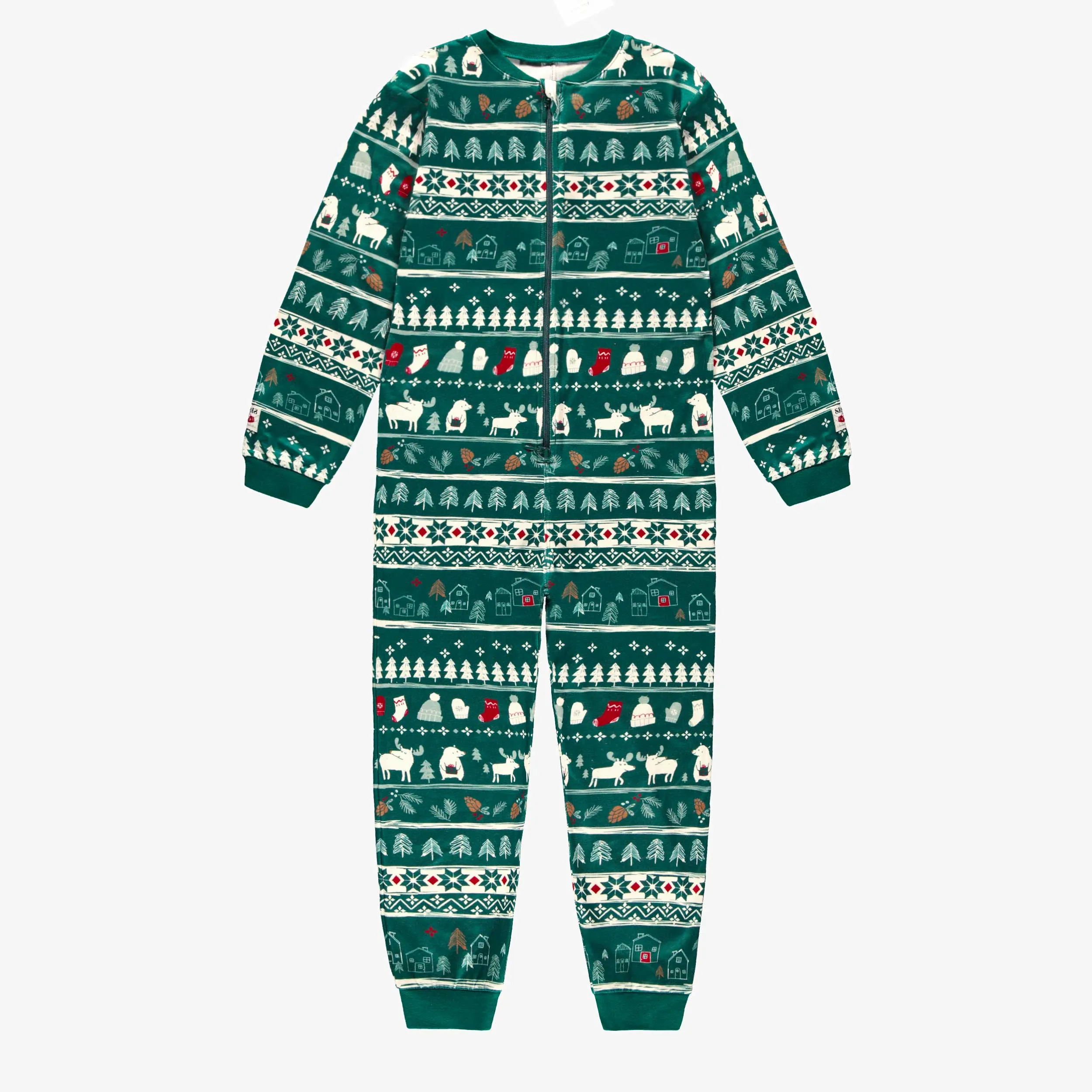 Pyjama une pièce vert à motifs des fêtes en polyester brossé, enfant