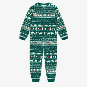 Pyjama une pièce vert à motifs des fêtes en polyester brossé, enfant