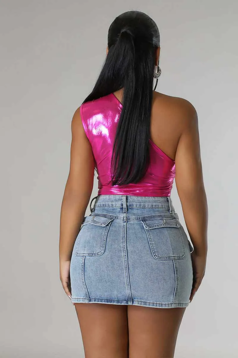 QG698 Denim Cargo High-Waist Mini Skirt