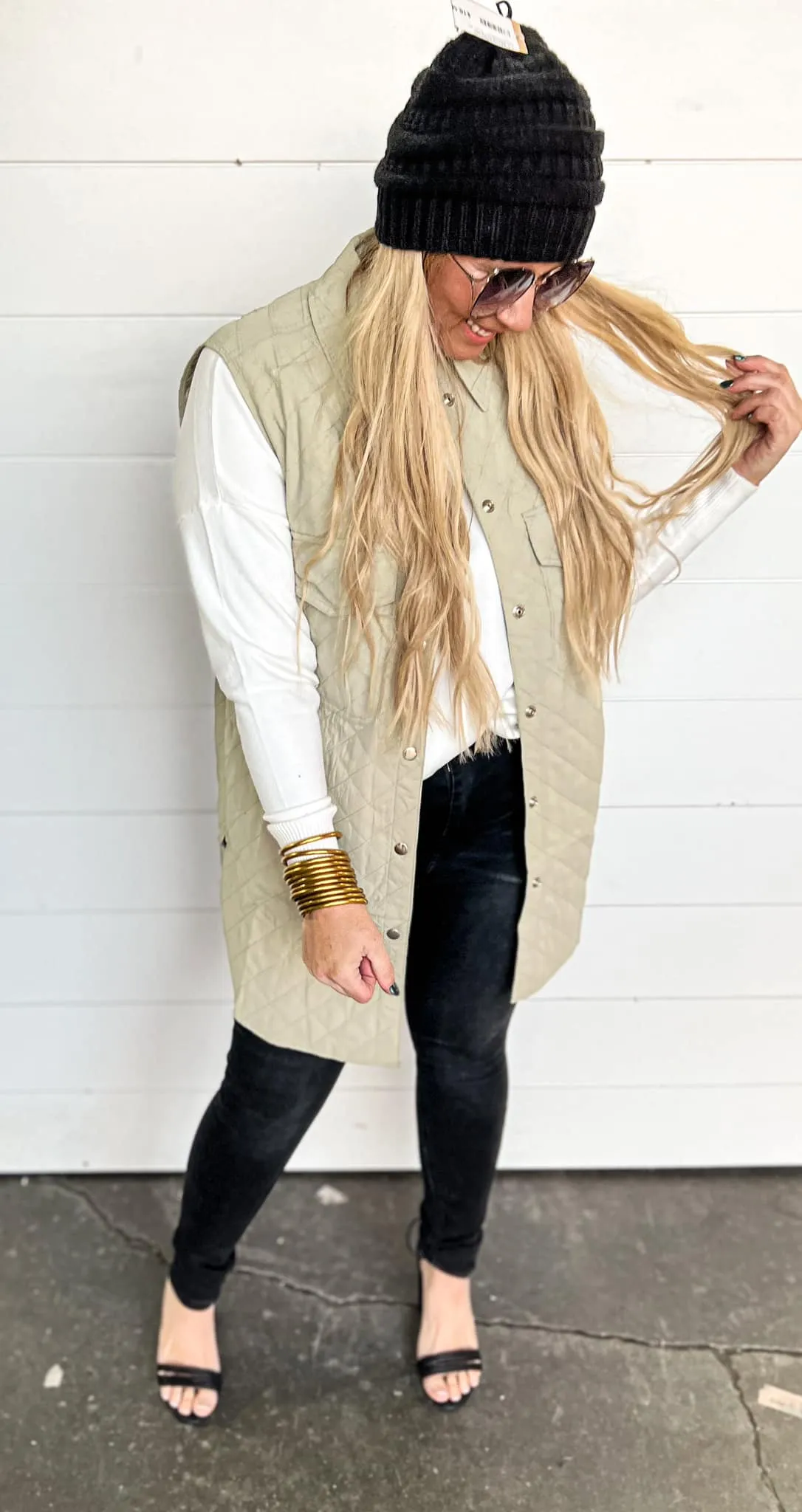 Quilted Button Down Long Vest - Final Sale