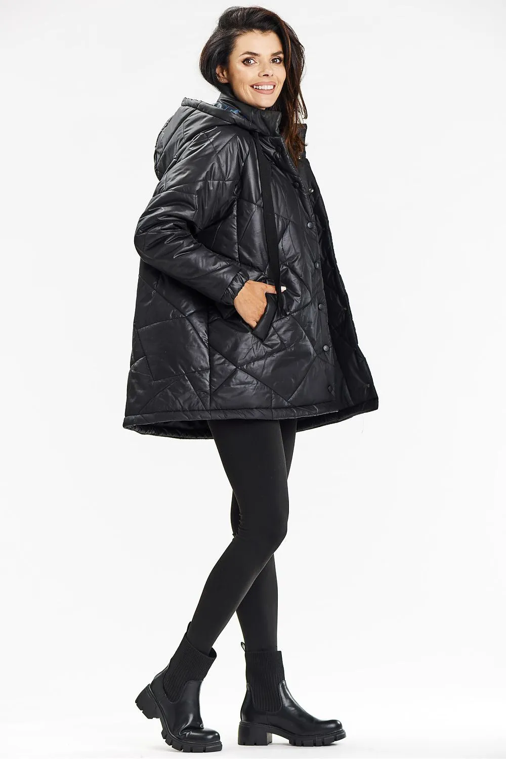 Quilted Hooded Jacket with Belt