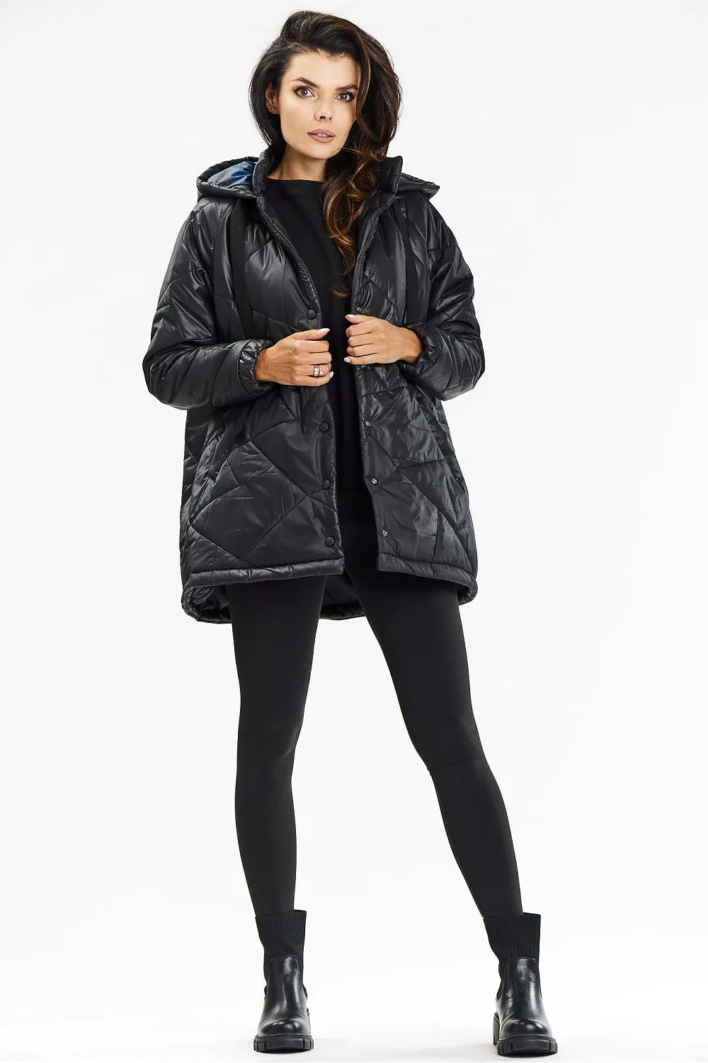 Quilted Hooded Jacket with Belt