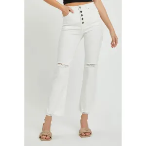 'Rhea' High Rise Button Fly Straight Ankle Jeans