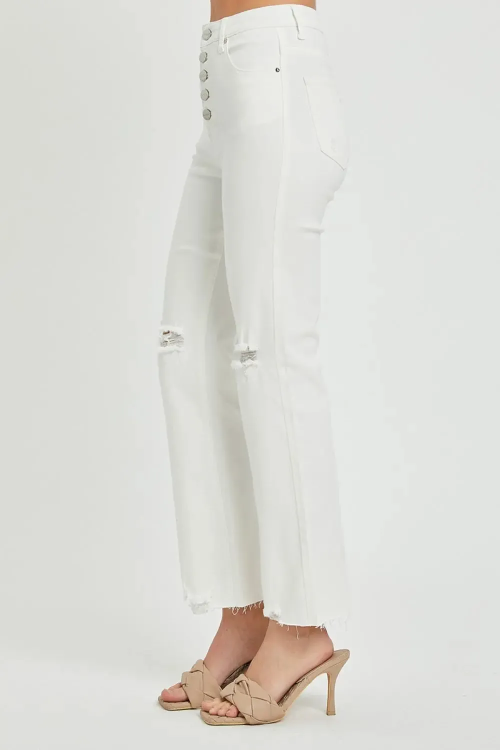 'Rhea' High Rise Button Fly Straight Ankle Jeans