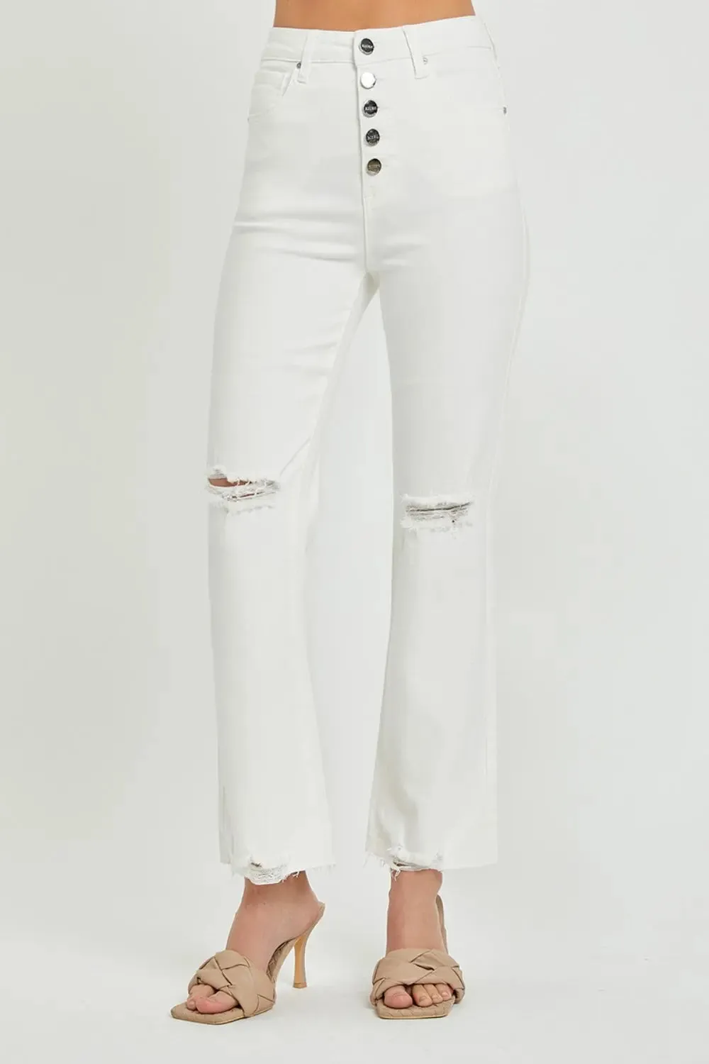 'Rhea' High Rise Button Fly Straight Ankle Jeans