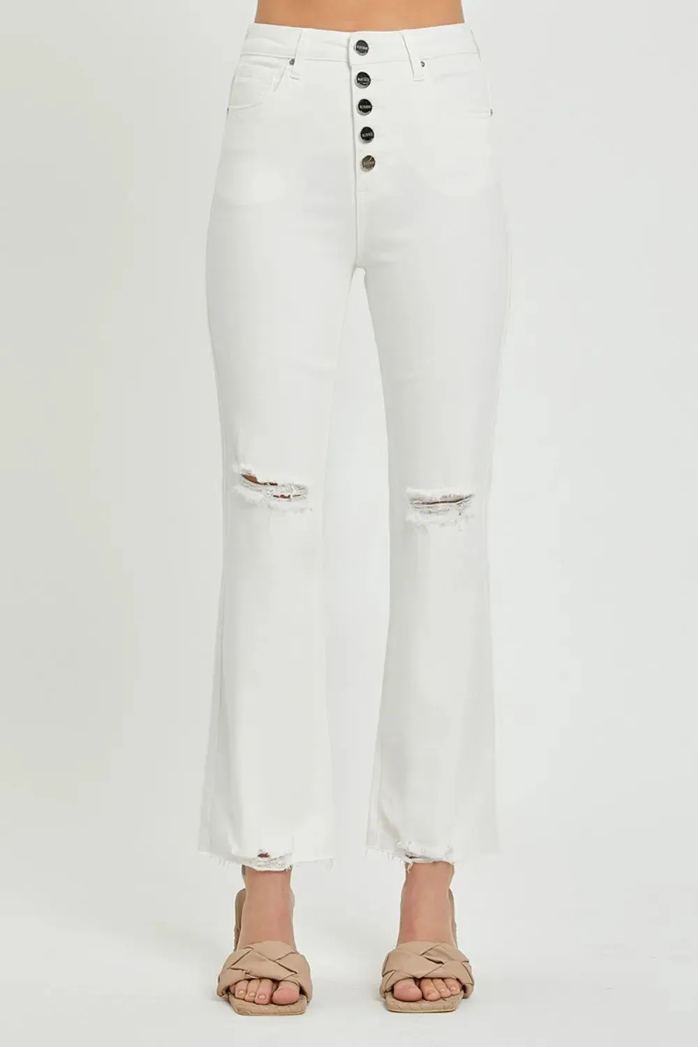 'Rhea' High Rise Button Fly Straight Ankle Jeans