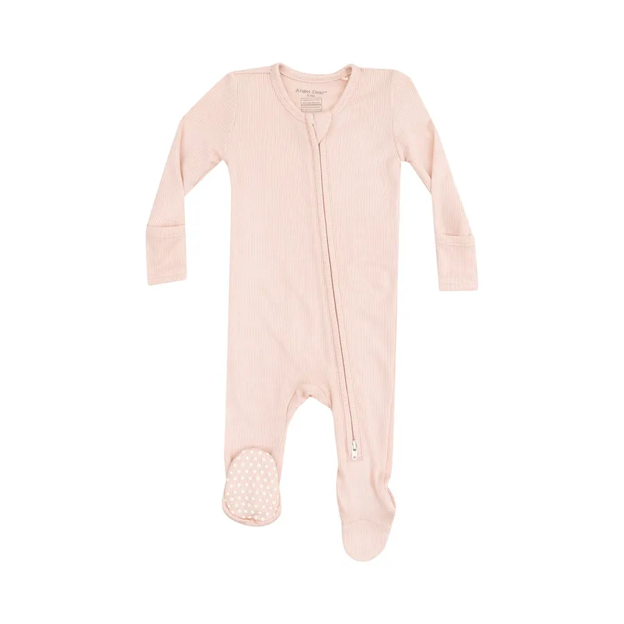 Ribbed Zipper Footie | Rose Smoke