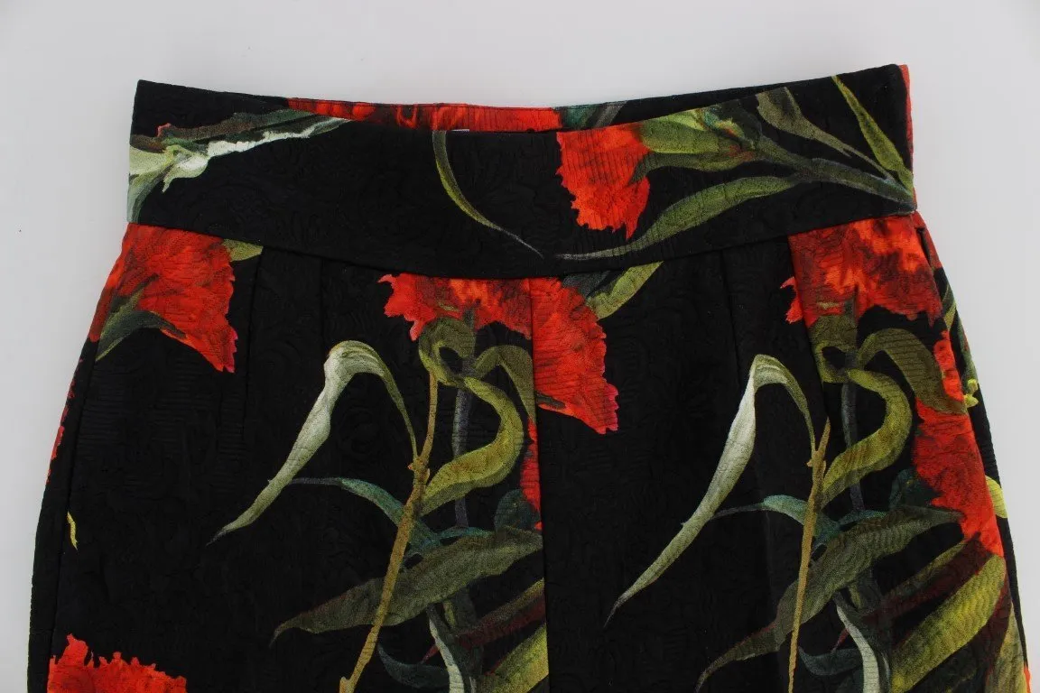 Roses Print High Waist Brocade Pants