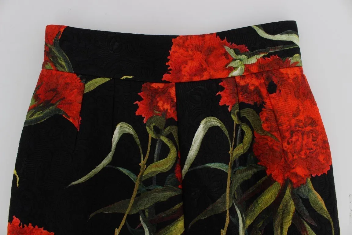 Roses Print High Waist Brocade Pants