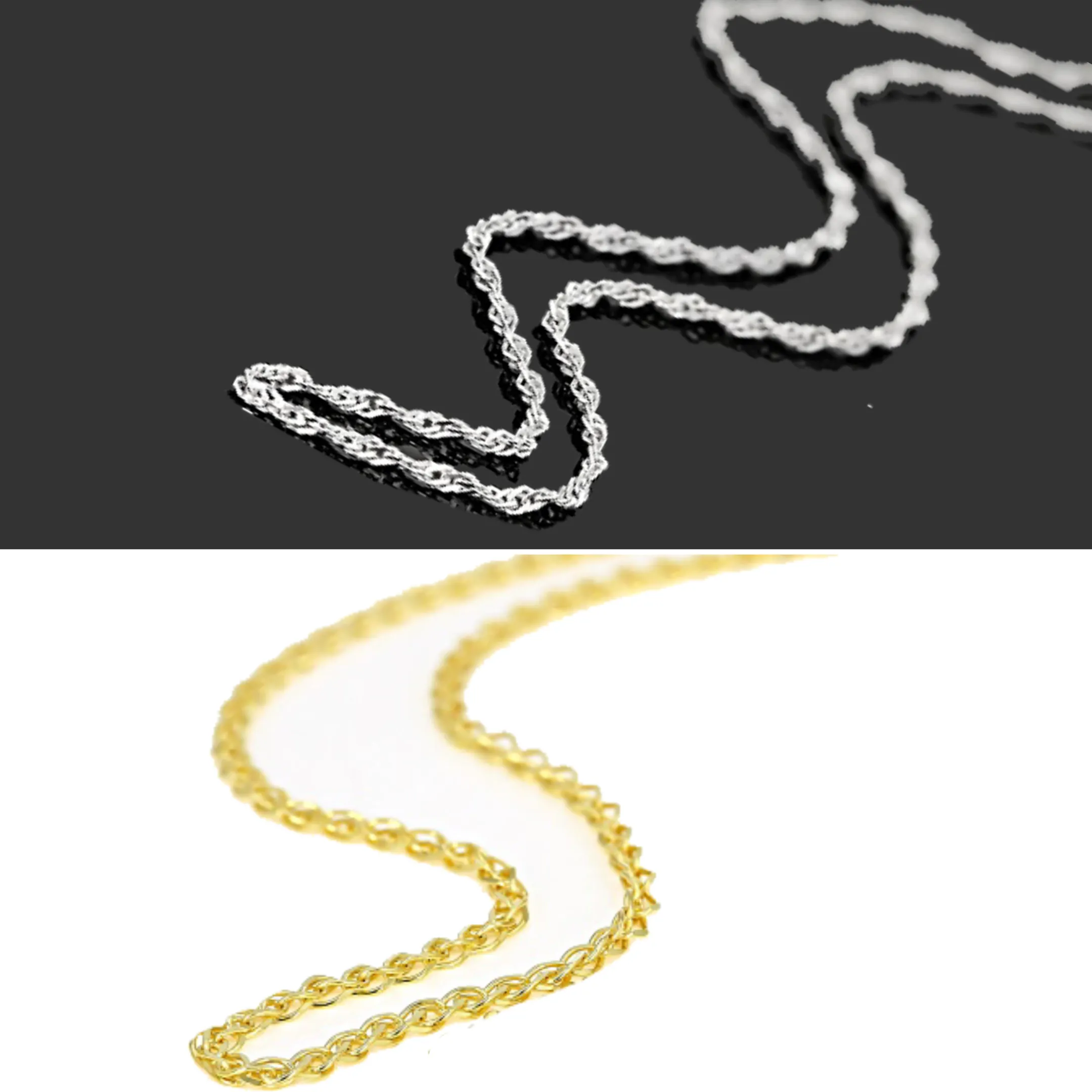 Set of 2 Italian 18k /Silver & Sterling Silver Wheat Link Necklace Chains (18 in.)