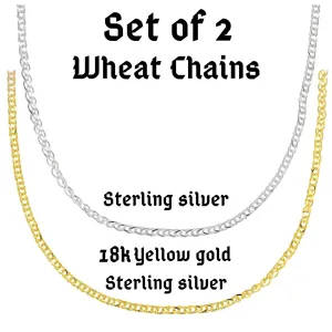 Set of 2 Italian 18k /Silver & Sterling Silver Wheat Link Necklace Chains (18 in.)