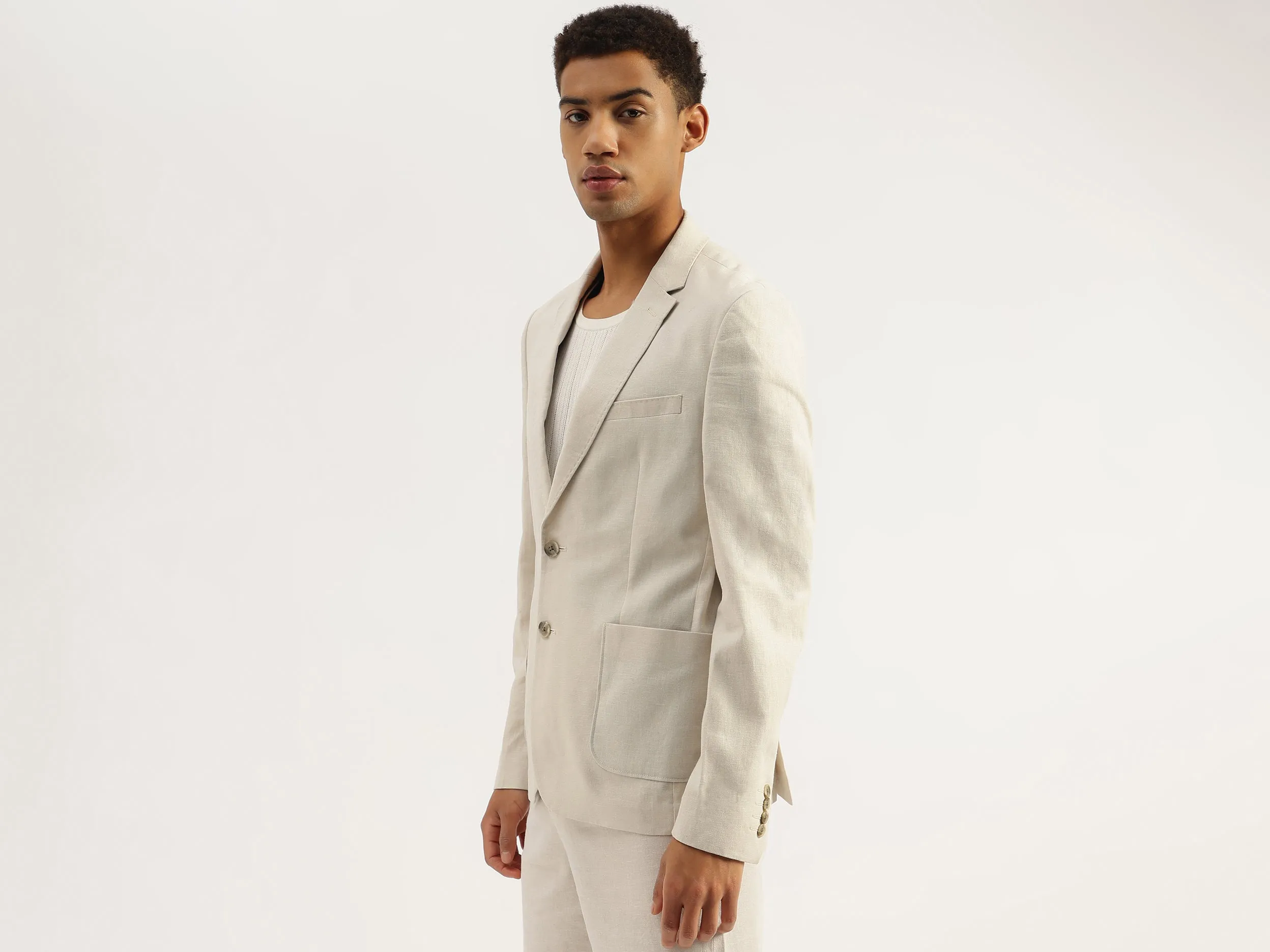 Slim Fit Lapel Collar Textured Summer Blazer