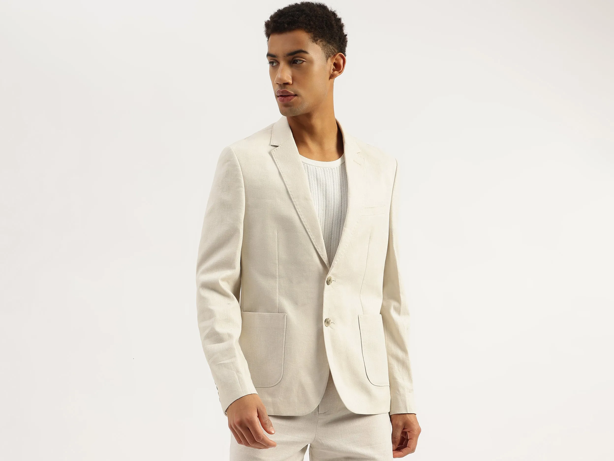Slim Fit Lapel Collar Textured Summer Blazer